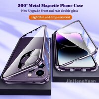 Phụ Kiện Kim Loại Từ Tính Xoay 360 Độ Chuyên Dụng Cho Xe Hơi° Ốp Điện Thoại Hai Mặt Kính Cứng Chống Vỡ Cho iphone 15 14 12 13 11 pro max 15plus 14plus