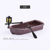 Phụ kiện mô hình khối xây dựng 14*5*2 Thuyền cá nhỏ Thuyền gỗ Mái chèo Đồ chơi giáo dục lắp ráp MOC thời trung cổ
