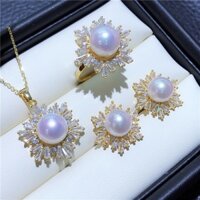 Phụ kiện ngọc trai DIY 18K mạ vàng đồng dày bông tuyết hình chữ T zircon mặt dây chuyền bộ bông tai có hỗ trợ trống