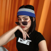 Phụ kiện tóc đan màu sắc retro mùa thu đông, băng đô hai lớp co giãn, băng đô gai thể thao hip-hop cá tính