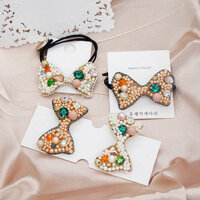 Phụ kiện tóc mới phong cách rừng cho phụ nữ, bao gồm kẹp tóc hình bướm và dây buộc tóc với đá, ngọc trai, pha lê Z75R