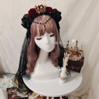 Phụ kiện tóc sừng cừu phù thủy lolita Gothic vương miện khăn che mặt tuyệt đẹp lolita băng đô tối đen