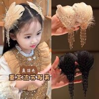 Phụ kiện tóc trẻ em kẹp tóc tua rua lông vũ handmade kẹp tóc bên cho bé gái trang trí tóc thời trang