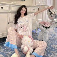 Phụ Nữ 2024 Mèo Con Quần Ren Ngắn Tay Loungewear Suit