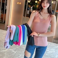 Phụ Nữ Băng Lụa Áo Thun Không Tay Trơn Rời Áo Sơ Mi Cổ Tròn sling Mùa Hè 2024 Mỏng Áo Thường Ngày M-XL