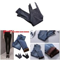 Phụ Nữ Cao Cấp Giữ Nhiệt Quần Jean Lông Cừu Lót Quần Denim Co Giãn Quần Skinny