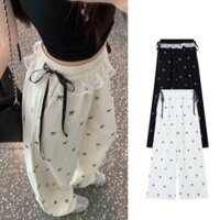 Phụ Nữ Cao Cấp Nơ In Hình Nữ Ống Rộng Quần Vải Co Giãn Ren Khâu Quần Thời Trang Rời