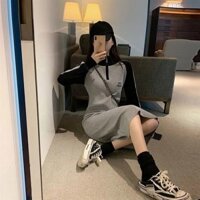 Phụ nữ cỡ lớn 2024 mùa xuân và mùa thu phong cách mới cô gái béo váy áo len dài quá đầu gối váy dệt kim hợp thời trang [cxy]
