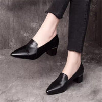 Phụ Nữ Da Mềm Xuân Thu Nụ Cười Size Lớn Giày Nâu Nữ Nữ] Đế Mềm Giữa Gót [Giày Da Thoáng Khí Giày Cao Gót Trung Niên Khô