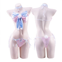 Phụ Nữ Đồ Lót Nhà Đêm Đồ Ngủ Váy Ngủ Ba Điểm Bikini Áo Ngực Top Với Quần Đùi Nơ Thỏ Cô Gái Cosplay Đồng Phục