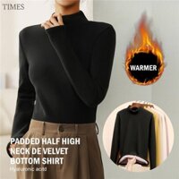 Phụ Nữ Giữ Nhiệt Quần Lót Mùa Đông Làm Dày Cổ Rùa Đáy Áo De Nhung Ấm Áo Bán Cổ Cao Cổ Dài Tay Áo Chui Đầu