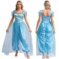 Phụ Nữ Halloween Aladdin Jasmine Công Chúa Cosplay Trang Phục Khiêu Vũ Bụng Áo liền quần Đèn Ma Thuật Carnival Đảng Quần Áo Kim Sa Lấp Lánh Vải Tuyn Lớp Phủ Bí Ngô Quần