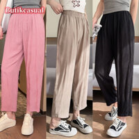 Phụ nữ jacquard cotton lụa quần bỏ túi thời trang giản dị quần trơn 2025 Mùa hè mỏng đơn giản đa năng thoải mái mát mẻ quần chín điểm