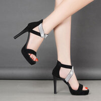Phụ Nữ Khóa Phẳng Hộp Đêm Giày Cao Gót 11cm Siêu Cao Gót Kim Cương Giả Sandal Nữ Chống Thấm Nước Nền Tảng Gợi Cảm Cá Miệng Giày Mùa Hè Ghét Bầu Trời Giày Cao Gót