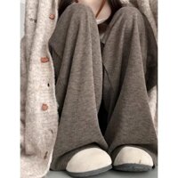 Phụ Nữ Mang Thai Gạo Nếp Quần Ống Rộng Thu Đông Lông Cừu Lót Dày Rời Cao Cấp Dây Buộc Mỏng Hơn Nhìn