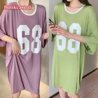 Phụ Nữ modal Bộ Đồ Ngủ Đầm Plus Kích Thước Quần Short Tay Áo Mùa Hè 2024 Bộ Đồ Ngủ Váy In Chữ Rời Trơn Thường Ngày Màu Đen Váy Ngủ