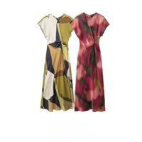 Phụ Nữ Mới Châu Âu Phong Cách Mỹ Thời Trang Lụa Satin Họa Tiết In Hình Quạt Sáo Đầm 2454163