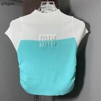 Phụ Nữ Mới Màu Khối Nửa Cổ Cao Cổ Áo Thun Nữ Tay Ngắn Dệt Kim Top Tốt