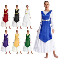 Phụ Nữ Nhà Thờ Thờ Thờ Áo Choir Trình Diễn Trang Phục Satin Ren-Up Sides Chia Tunic Dress Dancewear