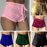 Phụ Nữ Nhung Mềm Dây Rút Quần Short Thun Cổ Cao Cấp Skinny Quần Ngắn