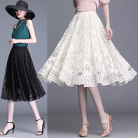 Phụ Nữ Ren Midi Váy Boho Co Giãn Cao Cấp Chữ A Hoa Tulle Váy Màu Be Đen