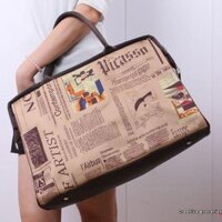 Phụ Nữ Retro Tote Ví Hành Lý Túi Xách Du Lịch Vintage Thiết Kế Báo Túi Chống Nước