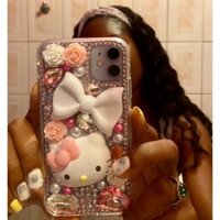 Phụ Nữ Thời Trang Bling Pha Lê Kim Cương Hoạt Hình Dễ Thương Nơ Hoa Hello Kitty Mèo Trong Suốt Ốp Lưng Điện Thoại Cho iPhone 11 12 11 13 14 15 Pro Max X XS Xr Max 7 8 Plus SE