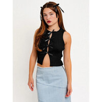 Phụ Nữ Xuân Hè Phong Cách Mới Màu Nơ Cắt Kéo Thiết Kế Gợi Cảm Rỗng Y2K Hot Girl Slim-fit Vest