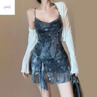 Phụ TÙNG Ren Đầm, Váy chữ A nhuộm dây buộc lưng, Váy dạo phố tua rua ngọt ngào Váy đi biển Váy ngắn nữ dành cho bé gái