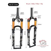 Phuộc hơi xe đạp MTB bánh 26 - 27.5 inch, Phuộc ( giảm sóc ) NANLIO khoá dây cao cấp - BẢO HÀNH 6 THÁNG