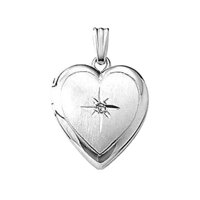 PicturesOnGold.com Sterling Silver Heart Locket W/Diamond 2/3 Inch X 2/3 Inch Sterling Silver