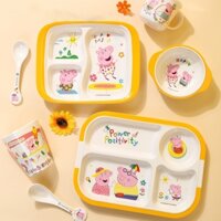 Piglet Peppa Bộ Đồ Ăn Giá Trị Cao Cho Trẻ Em Đĩa Ngăn Đĩa Thực Phẩm Bổ Sung Bát Melamine Bát Thìa Bộ Đĩa Đĩa