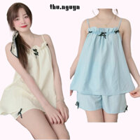 Pijama 2 dây phối nơ mềm pastel siêu xinh. Bộ ngủ nữ 2 dây nơ xinh xắn mã TN03