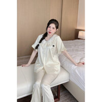 pijama bánh bèo , bộ ngủ chất lụa xước ánh kim cổ bèo ren 2 lớp duy băng nơ hàng hè dành cho nữ by mộc bikini