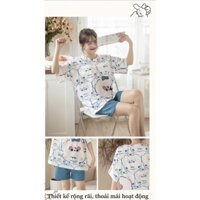 Pijama bộ đồ ngủ, bộ đồ nữ mặc nhà chất liệu cotton cộc tay áo phông, quần đùi