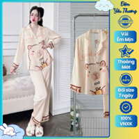 [PIJAMA] Bộ Đồ Ngủ Nữ LABUBU Hồng Phấn Họa Tiết Nhẹ Nhàng Chất Lụa Hàn Mềm Mịn Full Size