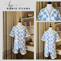 [PIJAMA CARDIGAN] ĐỒ NGỦ BỘ PIJAMA THỎ TRẮNG Ô VUÔNG XANH DƯƠNG_HOMIE PIJAMA