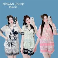 Pijama cộc tay nữ ngắn, Pijama labubu Lụa Latin cao cấp đủ phom dáng đủ size 40-70kg