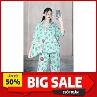 pijama form 75kg chất lụa maingo họ tiết bò xanh lá phong cánh dễ thương *
