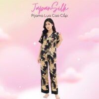 Pijama lụa cao cấp bộ đồ ngủ mặc nhà JAPANSILK áo ngắn quần dài họa tiết sang trọng