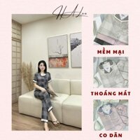 Pijama lụa cao cấp HALee tiểu thư họa tiết kẻ may ô nhã nhặn, đồ bộ ngủ nữ vải lụa mịn mát đủ size S/M/L C0014