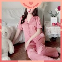 Pijama Lụa, đồ bộ nữ áo cộc quần dài nhiều màu trơn vải lụa satin Việt Nam CDLP12