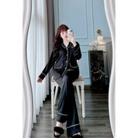 Pijama lụa xước tay dài hồng