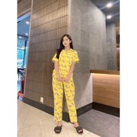 Pijama thô vàng sóc xám tay ngắn quần dài