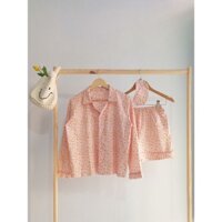 Pijama ulzzang kèm bịt mắt bộ ngủ cao cấp thiết kế thô hoa nhí màu hồng đáng yêu