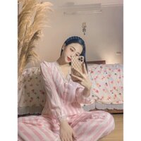 PIJAMAS LỤA HOẠT TIẾT SỌC - MAY MUA STORE