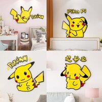 Pikachu Acrylic Dán Tường 3d Ba Chiều Trẻ Em Công Chúa Phòng Ngủ Đầu Giường Trang Trí Tường Hoạt Hình Miếng Dán Tranh