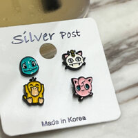 Pikachu, psyduck, squirtle, Núm Ti Giả, Bông Tai Đinh Tán Bằng Thép Hình Quả Bóng pokemon