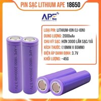 Pin Cell Sạc Lithium APE 18650 3.7V – Dung Lượng 2000mAh Siêu Bền, Hiệu Suất Cao
