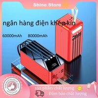 pin cục sạc dự phòng 60000/80000mah, Tích Hợp 4 Dây Cáp Power bank với ánh sáng dẫn pin du phòng siêu khủng giá rẻ